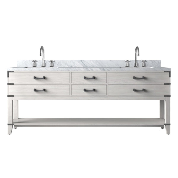 English Elm White Oak Double Bath Vanity With Carrara Marble Top, Faucet Set & Ample Storage For Style B2731P260398-GIGA
