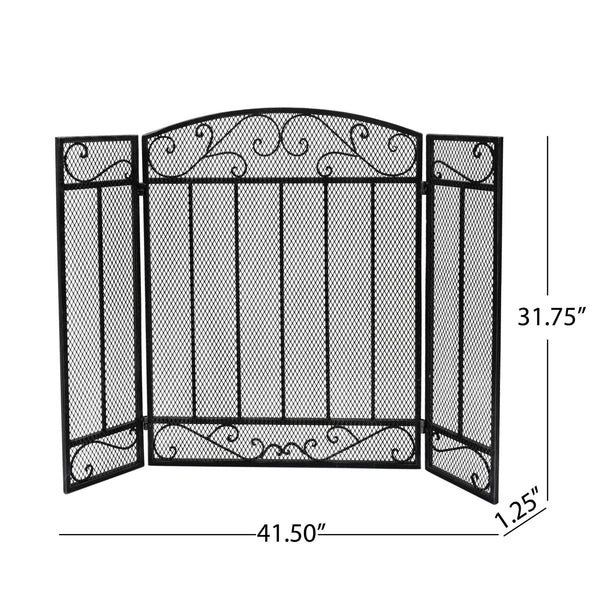English Elm Christopher Knight Home® - FIRE Decorative Iron Fireplace Screen with Durable Mesh Shield and Classic Curved Frame for Safety and Style Black+Silver 65184.00BLKSILV