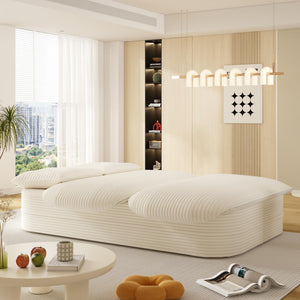 English Elm 78.7" Modern Foldable Corduroy Sofa Bed with 2 Plush Pillows, 2-in-1 Convertible Sleeper and Blanket Beige W3219P317382