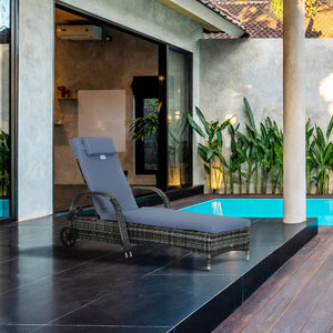 English Elm Outsunny Wicker Outdoor Chaise Lounge Chair With Wheels, 5-Level Recline, Cushion & Headrest Comfort W2225P174007-GIGA