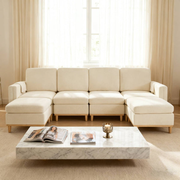 English Elm Modern Modular Sectional Sofa with Plush Cushions and Tapered Legs for Living Rooms Beige+White W2085S00106