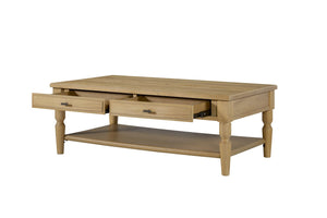 English Elm Drawer Cocktail Table Hickory Veneer Wood with Turned Legs Open Shelf Living Room Tan B2699P443216