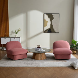English Elm Swivel Accent Chair Plush Velvet Pumpkin Barrel Silhouette with 360 Degree Metal Base Coral W3244P392749