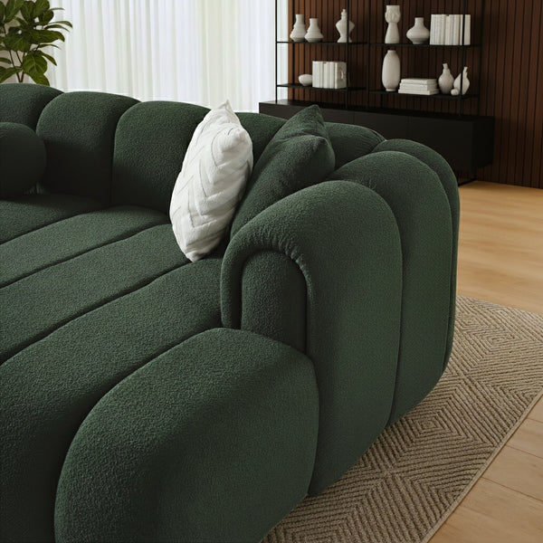 English Elm Beatrice Channel Tufted Boucle Sectional Sofa Deep Seating Modern Living Room Dark Green B183S00218