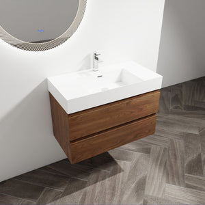 English Elm 36" Wood Grain Bathroom Vanity with Thick Resin Sink, 2 Soft-Close Drawers, KD Eco Plywood Finish W999S00201