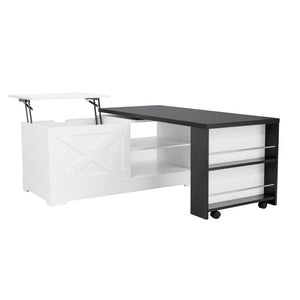 English Elm U-can Farmhouse Lift Top Coffee Table Barn Door Hidden Storage Living Room White+Black N724P351732K