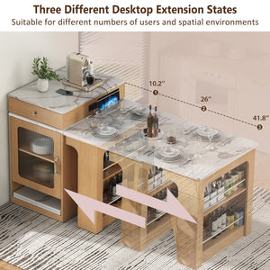 English Elm K&K Modern Extendable 59.5" Kitchen Island with Double-Sided Storage, Power Outlet & Casters Natural N707S000017Y
