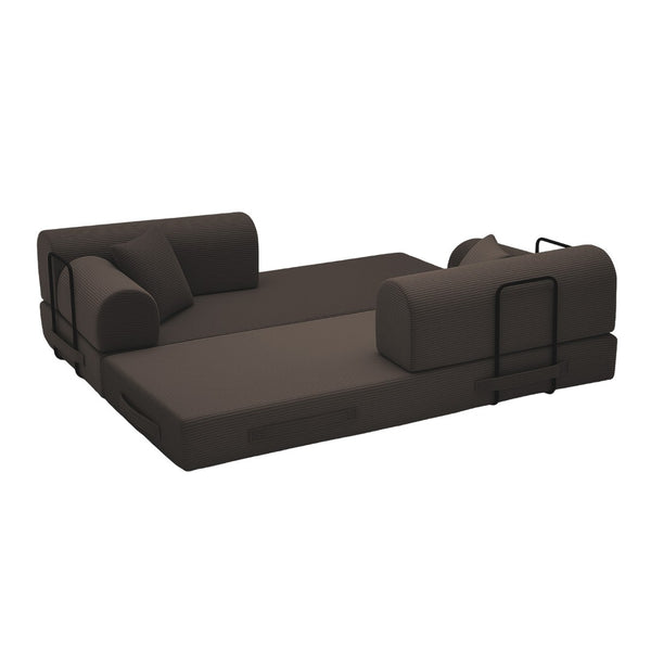 English Elm Convertible Corduroy Floor Sofa Folds Flat as Sleeper Daybed for Studio Living Brown W5532P438820