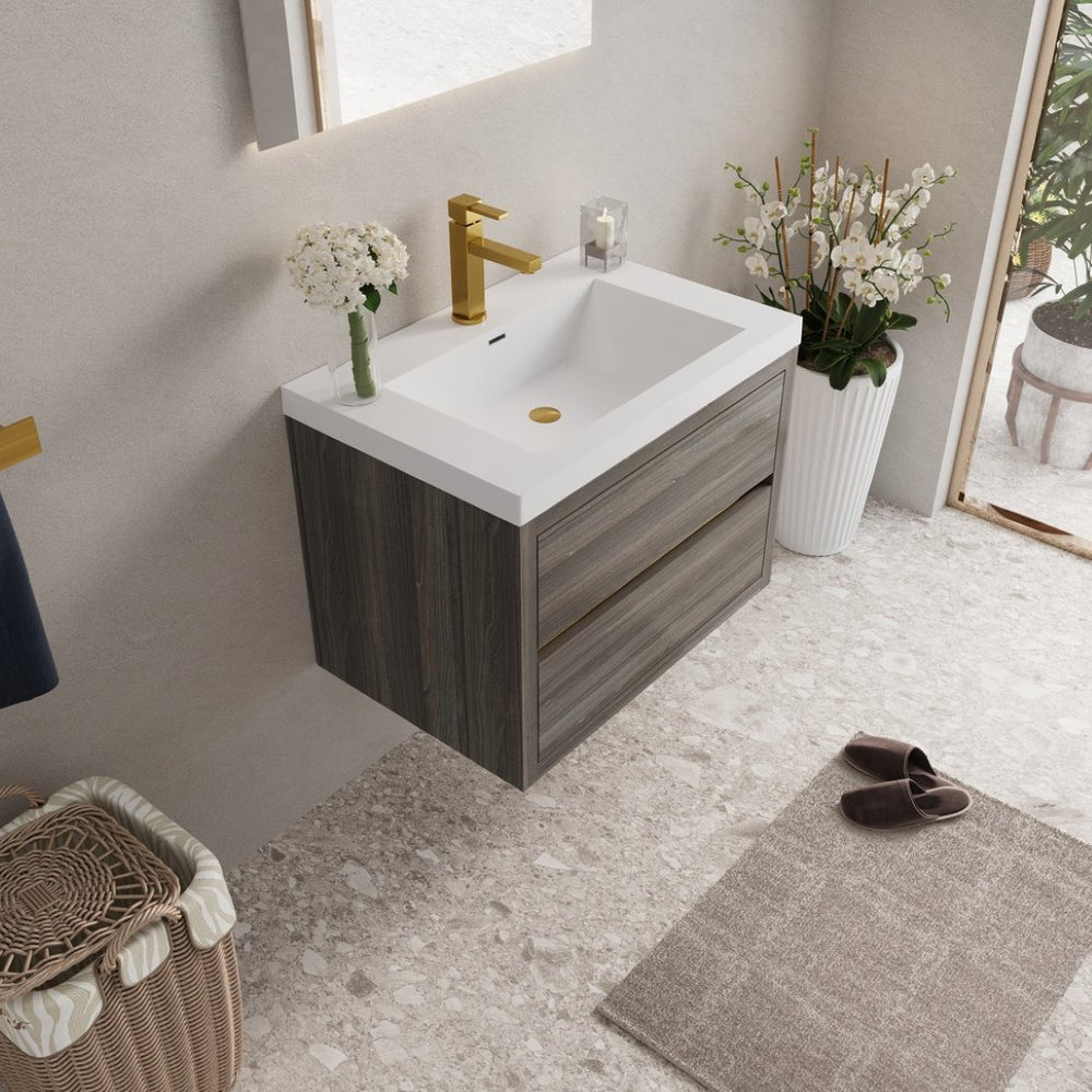 English Elm 30" Floating Bathroom Vanity with Stone Resin Sink Soft Close Drawers Ash Grey W1573P211184