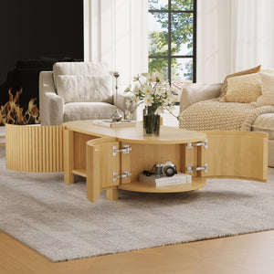 English Elm Oval Fluted Rubberwood Coffee Table with Open Storage Shelf for Living Room Natural N735P369880N