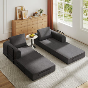 English Elm Convertible Corduroy Sleeper Sofa Foldable Three Seat Couch for Studio or Bedroom Dark Gray W3366P447131