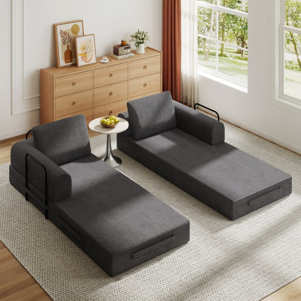 English Elm Convertible Corduroy Sleeper Sofa Foldable Three Seat Couch for Studio or Bedroom Dark Gray W3366P447131