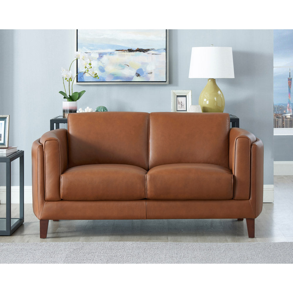 English Elm Maui Top-Grain Leather Loveseat Brown — Pocket Coil Comfort, Memory Foam, Kiln-Dried Frame Durable 65.5" B2705P211701