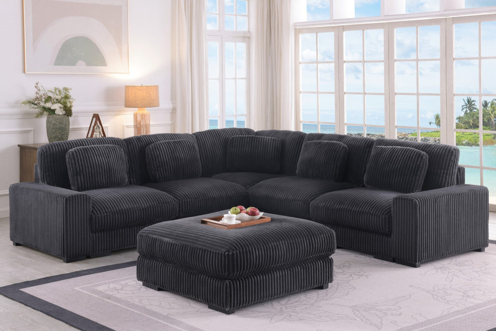 English Elm Lianne Corduroy Modular Sectional with Ottoman Channel Tufted Deep Seat Lounge Sofa B2749S00044