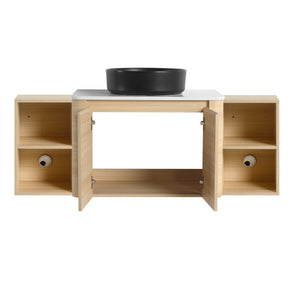 English Elm 54'' Wall-Mounted Bathroom Vanity With Elegant Ceramic Sink, Soft-Close Doors, Modern Shelving & More! W999S00476