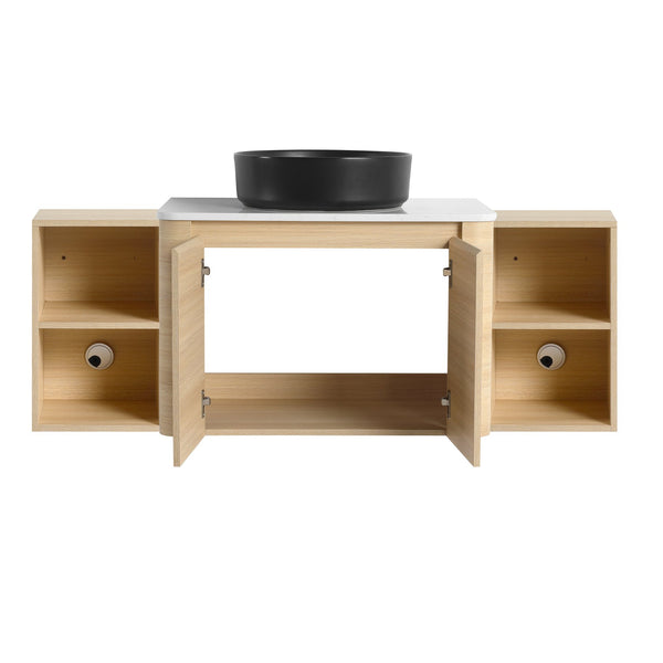 English Elm 54'' Wall-Mounted Bathroom Vanity With Elegant Ceramic Sink, Soft-Close Doors, Modern Shelving & More! W999S00476