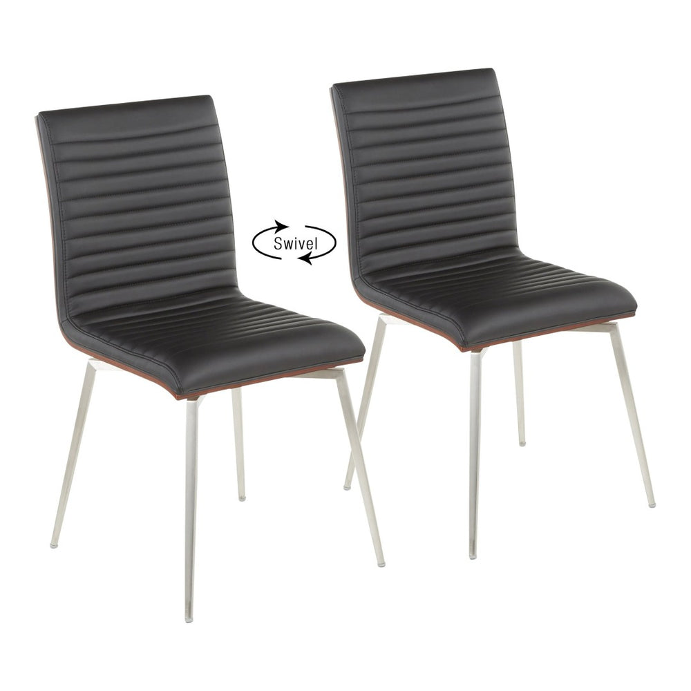 English Elm Contemporary Tufted Swivel Dining Chairs Walnut Wood and Steel Set of 2 B202P223605