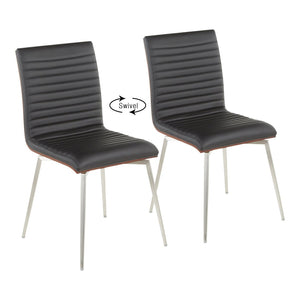 English Elm Contemporary Tufted Swivel Dining Chairs Walnut Wood and Steel Set of 2 B202P223605