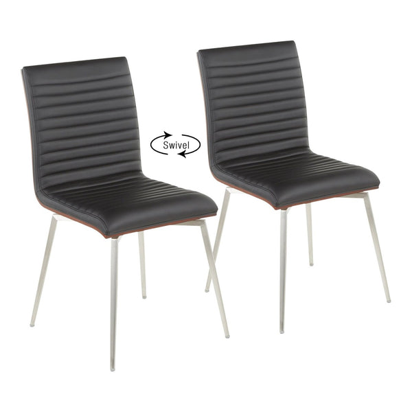 English Elm Contemporary Tufted Swivel Dining Chairs Walnut Wood and Steel Set of 2 B202P223605