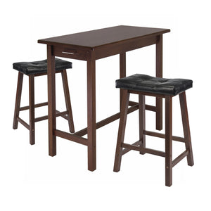 Winsome Wood Sally 3-piece Breakfast Table Set With Cushion Saddle Stools, Walnut Finish & Stylish Black Seats Walnut Solid ,Composite Wood 94304-winsome-wood