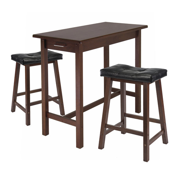 Winsome Wood Sally 3-piece Breakfast Table Set With Cushion Saddle Stools, Walnut Finish & Stylish Black Seats Walnut Solid ,Composite Wood 94304-winsome-wood