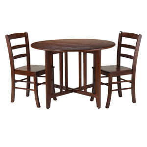 Winsome Wood Alamo 3-piece Round Drop Leaf Dining Table Set With Ladder-back Chairs For Compact Spaces, Walnut Walnut Solid Wood 94305-winsome-wood