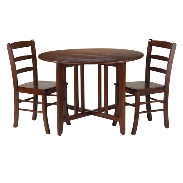 Winsome Wood Alamo 3-piece Round Drop Leaf Dining Table Set With Ladder-back Chairs For Compact Spaces, Walnut Walnut Solid Wood 94305-winsome-wood