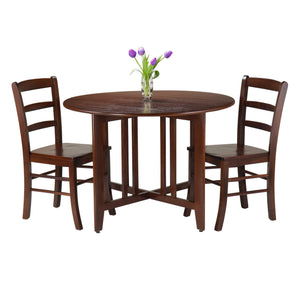 Winsome Wood Alamo 3-piece Round Drop Leaf Dining Table Set With Ladder-back Chairs For Compact Spaces, Walnut Walnut Solid Wood 94305-winsome-wood