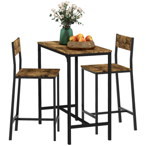 English Elm Homcom 3 Piece Industrial Bar Table Set For 2 - Rustic Brown Counter Height Dining With Stools W2225P217134