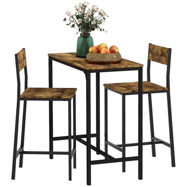 English Elm Homcom 3 Piece Industrial Bar Table Set For 2 - Rustic Brown Counter Height Dining With Stools W2225P217134