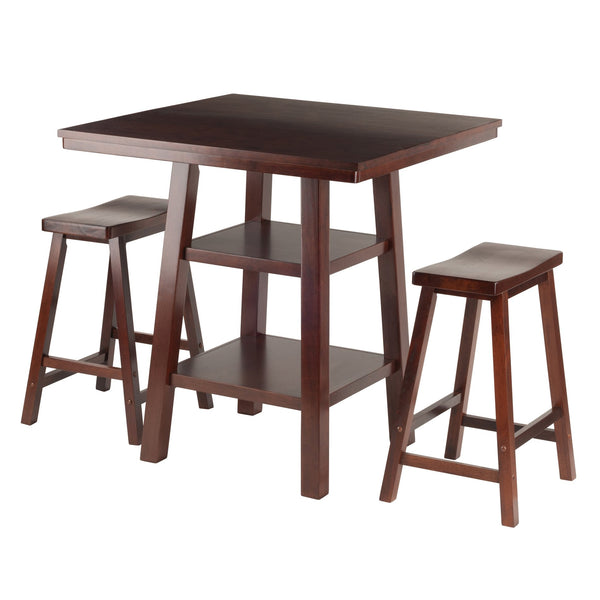 Winsome Wood Orlando 3-piece High Table Set With Saddle Seat Stools, Walnut - Stylish Storage For Dining & Work Walnut Solid ,Composite Wood 94308-winsome-wood