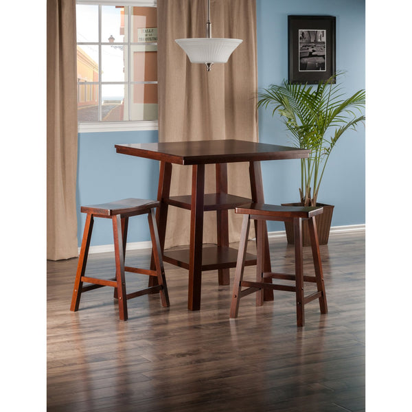 Winsome Wood Orlando 3-piece High Table Set With Saddle Seat Stools, Walnut - Stylish Storage For Dining & Work Walnut Solid ,Composite Wood 94308-winsome-wood