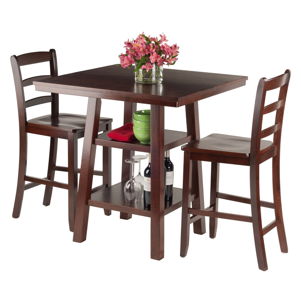 Winsome Wood Orlando 3-piece High Table Set With Ladder-back Stools, Walnut Finish - Stylish & Functional Design Walnut Solid ,Composite Wood 94312-winsome-wood