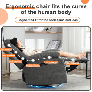 English Elm Power Recliner Glider Chair with Bluetooth Speaker, 270° Swivel, LED Light, USB & Type-C Ports, Storage Pockets, Button Controls W1203P173383
