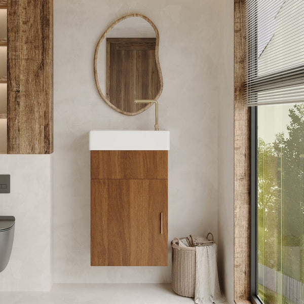 English Elm 16.5 Inch Floating Bathroom Vanity Wall Mounted Ceramic Basin Soft Close Door W3136S00033