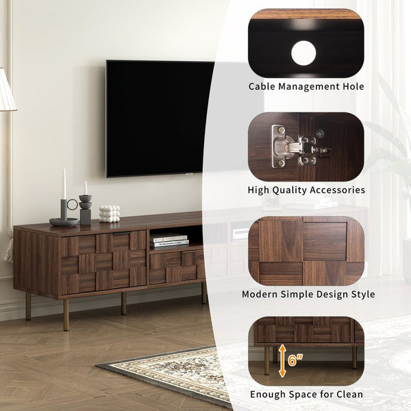 English Elm Mid retro TV Stand for TVs up to 85" — Medieval-inspired media console with 2 drawers, 4 cabinets, cable management Dark Brown N710P193724Q