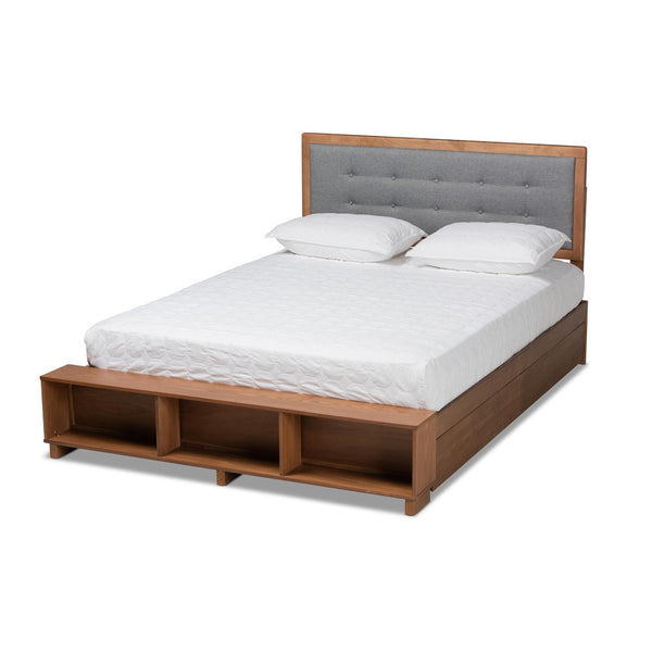 Baxton Studio Baxton Studio Cosma Modern Platform Bed with Storage, Adjustable Headboard & Cozy Upholstered Design Dark Gray / Full Size Cosma-Dark Grey/Ash Walnut-Full