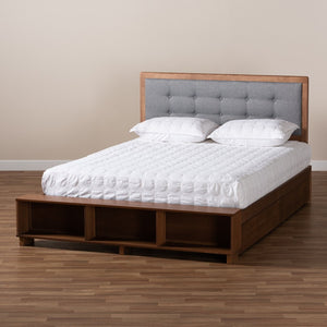 Baxton Studio Baxton Studio Cosma Modern Platform Bed with Storage, Adjustable Headboard & Cozy Upholstered Design Dark Gray / Full Size Cosma-Dark Grey/Ash Walnut-Full