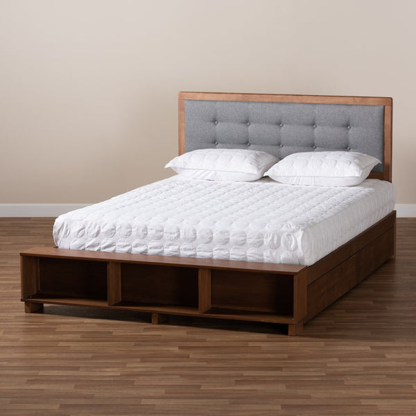 Baxton Studio Baxton Studio Cosma Modern Platform Bed with Storage, Adjustable Headboard & Cozy Upholstered Design Dark Gray / Full Size Cosma-Dark Grey/Ash Walnut-Full