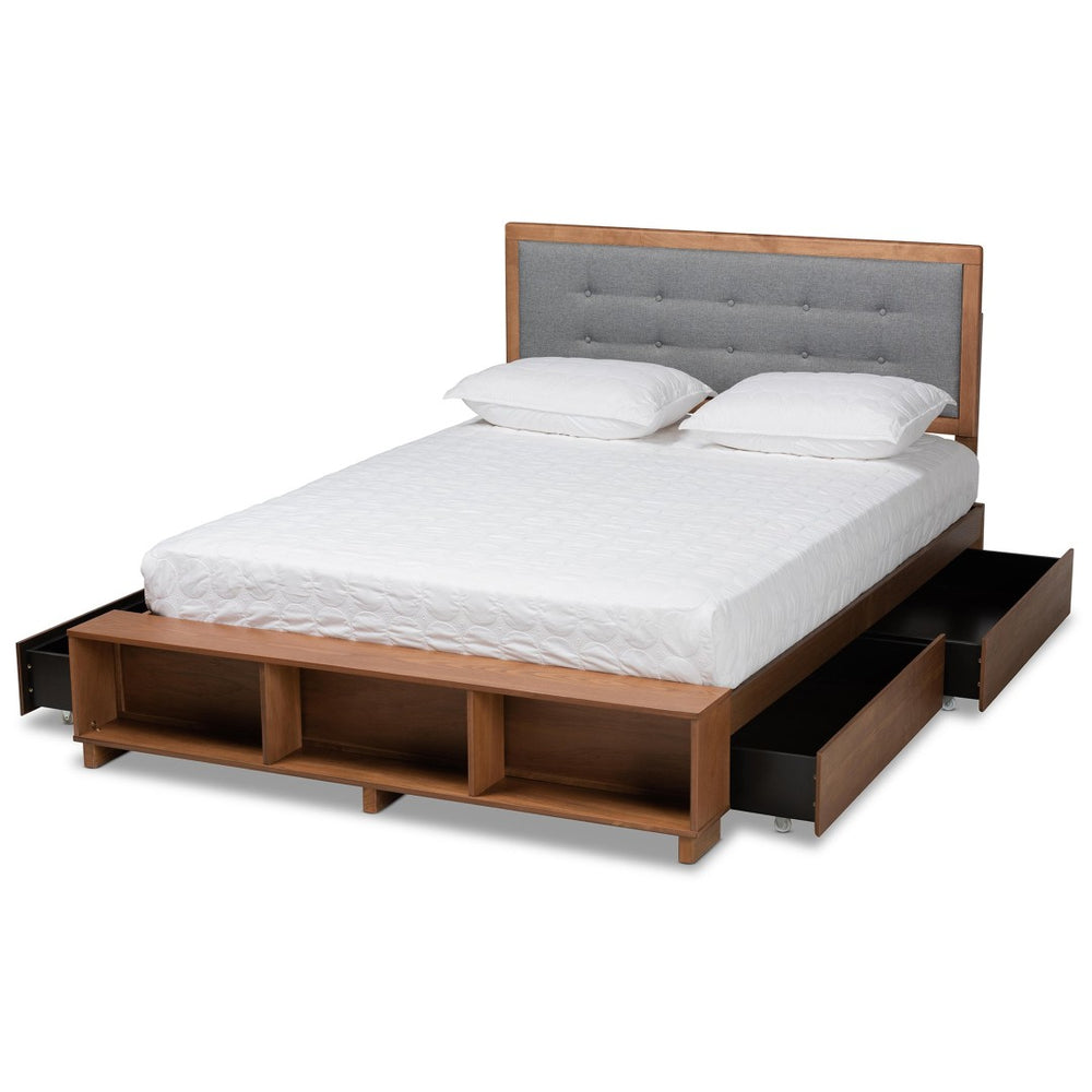 Baxton Studio Baxton Studio Cosma Modern Platform Bed with Storage, Adjustable Headboard & Cozy Upholstered Design Dark Gray / Full Size Cosma-Dark Grey/Ash Walnut-Full