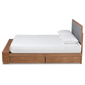 Baxton Studio Baxton Studio Cosma Modern Platform Bed with Storage, Adjustable Headboard & Cozy Upholstered Design Dark Gray / Full Size Cosma-Dark Grey/Ash Walnut-Full