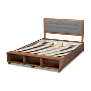 Baxton Studio Baxton Studio Cosma Modern Platform Bed with Storage, Adjustable Headboard & Cozy Upholstered Design Dark Gray / Full Size Cosma-Dark Grey/Ash Walnut-Full