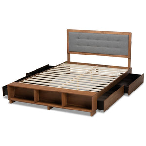 Baxton Studio Baxton Studio Cosma Modern Transitional King Platform Storage Bed with Upholstered Headboard & Drawers Dark Gray Cosma-Dark Grey/Ash Walnut-King