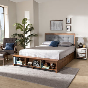 Baxton Studio Baxton Studio Cosma Modern Platform Bed with Storage, Adjustable Headboard & Cozy Upholstered Design Dark Gray / Full Size Cosma-Dark Grey/Ash Walnut-Full