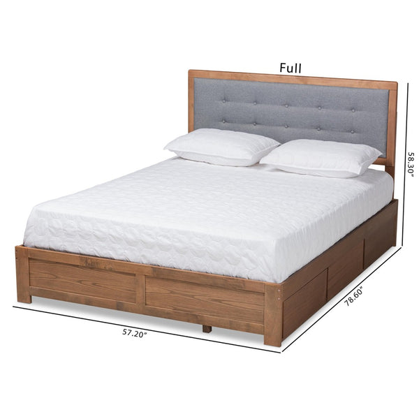 Baxton Studio Baxton Lene Full Size Platform Storage Bed - Dark Grey Upholstered with 3 Drawers & Walnut Finish Lene-Dark Grey/Ash Walnut-Full