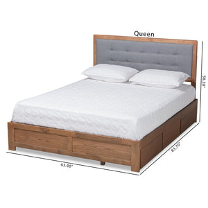 Baxton Studio Baxton Lene Full Size Platform Storage Bed - Dark Grey Upholstered with 3 Drawers & Walnut Finish Lene-Dark Grey/Ash Walnut-Full