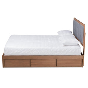 Baxton Studio Baxton Modern Dark Grey Upholstered Platform Storage Bed with 3 Drawers and Stylish Walnut Finish Lene Queen Lene-Dark Grey/Ash Walnut-Queen