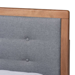 Baxton Studio Baxton Modern Dark Grey Upholstered Platform Storage Bed with 3 Drawers and Stylish Walnut Finish Lene Queen Lene-Dark Grey/Ash Walnut-Queen