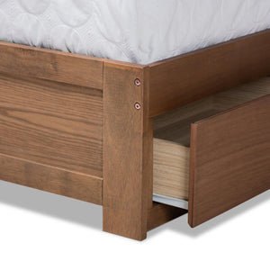 Baxton Studio Baxton Lene Full Size Platform Storage Bed - Dark Grey Upholstered with 3 Drawers & Walnut Finish Lene-Dark Grey/Ash Walnut-Full