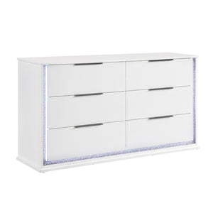 English Elm Contemporary White Lacquer Six Drawer Dresser with Led Lighting Glam Bedroom Storage B011P458600